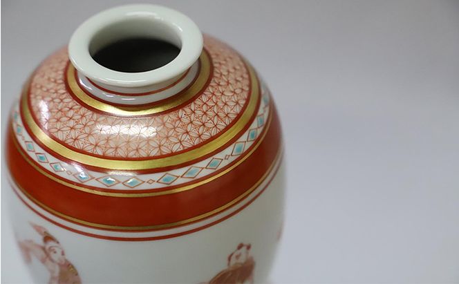 福島武山 赤絵唐子遊文九谷焼飾瓶 a05 民芸品 工芸品 