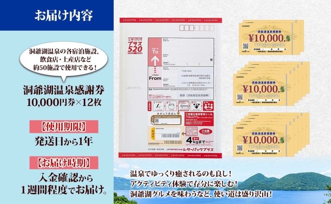 洞爺湖温泉感謝券 120000円 分 金券 クーポン 洞爺湖 湖 温泉 リゾート 有珠山 火山 自然 花火 イルミネーション 旅行 観光 宿泊 施設 北海道 