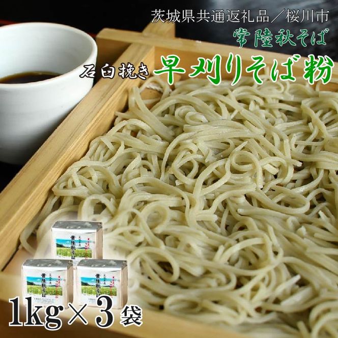 【茨城県共通返礼品/桜川市】【常陸秋そば】石臼挽き早刈りそば粉 1kg×3袋入｜そば そば粉 常陸秋そば 茨城県共通返礼品 桜川市 年越しそば 茨城県 行方市(DX-28)