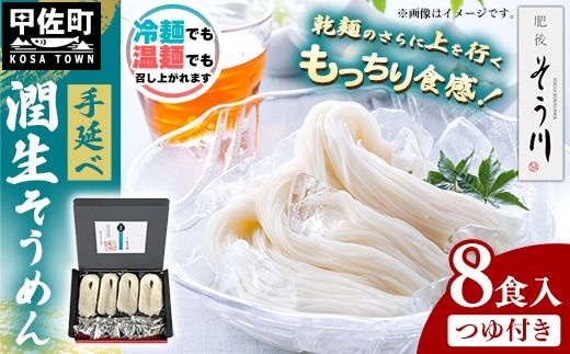 潤生そうめん8食入り - 麺 800g 素麵 国産小麦 麺類 乾麺 つゆ付 潤い 生に戻し 再熟成 こだわり 製法 手延べ にゅう麵 一年中 楽しめる 人気 おすすめ 熊本県 甲佐町