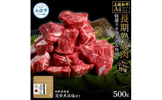 土佐和牛 特選スネ肉煮込み角切り500g 田野屋銀象完全天日塩1P付き 長期熟成肉 田野屋銀象 完全天日塩付き スネ肉 煮込み 角切り 肉 お肉 和牛 牛肉 国産 牛【株式会社LATERAL】 [BQAU045]