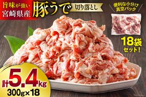 豚肉 小分け 切り落とし 300g×18袋 合計5.4kg [甲斐精肉店 宮崎県 美郷町 31as0047] 冷凍 宮崎県産 豚肉 送料無料 ウデ 腕 切落し 炒め物 料理 調理 おかず 大容量 真空包装 収納スペース 豚丼 生姜焼き 豚汁 BBQ バーベキュー キャンプ 焼肉