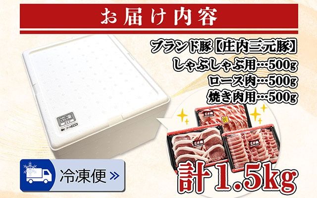 ブランド豚「庄内三元豚」3点セット（計1.5kg）