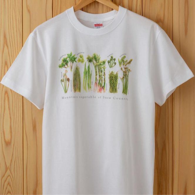 世界で唯一!着る山菜!!【山菜図鑑Tシャツ・白】綿100% 半袖 ファッション メンズ レディース 洋服 新潟 