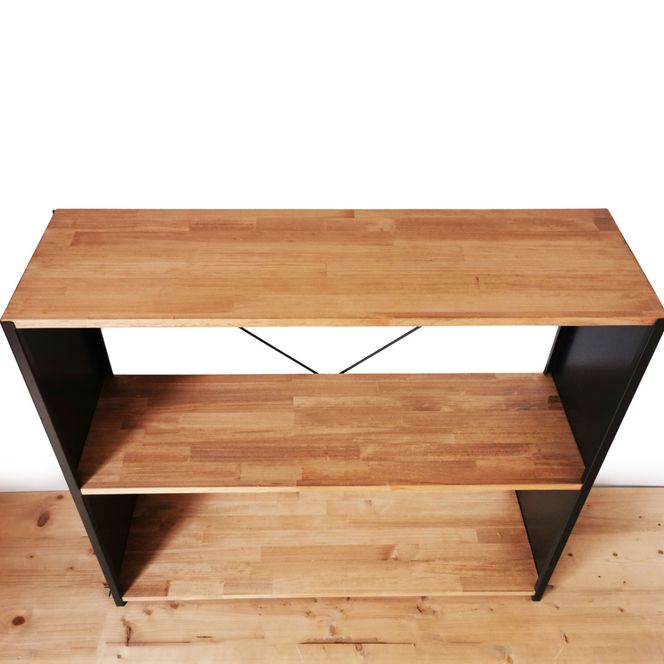 天然木とアイアンの大きなラック W100×H90×D30cm｜リビング 食器棚 陳列棚 什器 完成品 [2432]