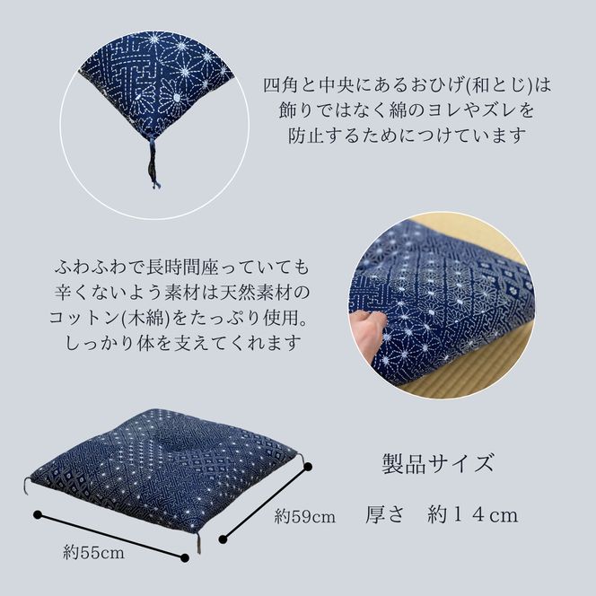 ワタセの手作り座布団和柄の枠5枚組〔藍三昧刺し子〕【CW65W1】
