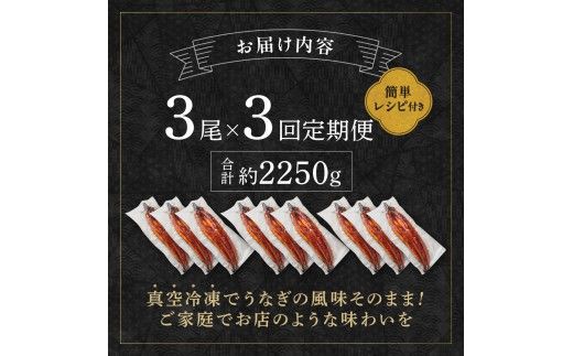 【3回定期便】うなぎ蒲焼き750g以上(250g以上×3尾)【魚住商店】_HB0224 うなぎ 鰻 蒲焼 真空パック 福岡県宗像市 宗像市 福岡 宗像