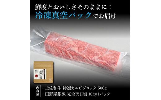 土佐和牛 特選カルビブロック500g 田野屋銀象完全天日塩1P付き 特選 長期熟成肉 田野屋銀象 完全天日塩付き カルビ 牛肉 ブロック 肉 お肉 和牛 国産 牛【株式会社LATERAL】 [BQAU042]