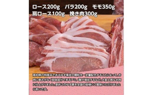 【CF-R7hbk】NIN002　なはりゆず豚満喫セット 1.15kg - 豚バラ ロース モモ 肩ロース 挽き肉 ひき肉 豚 豚肉 国産 詰め合わせ セット 冷凍 料理 おうちごはん 個包装 13000円 高知県産 高知