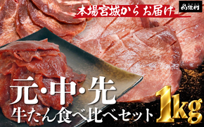 【秘伝の塩タレ×二日熟成】牛たん１㎏豪華食べ比べ！部位ごとの食感と旨味を楽しむ贅沢セット