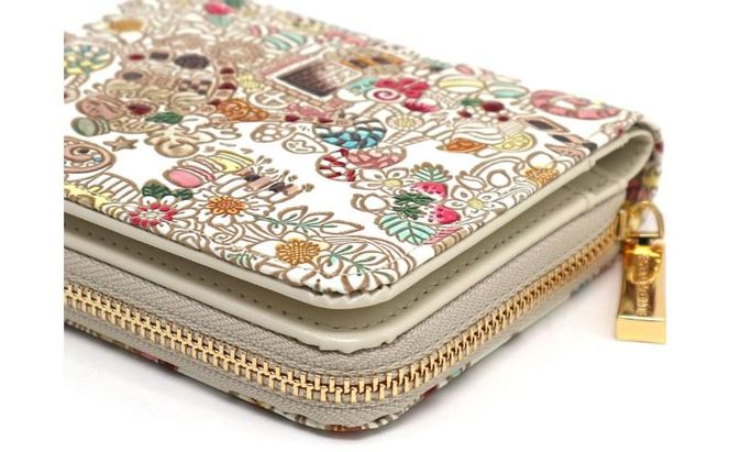 【文庫屋大関】二つ折りファスナーミニ財布 お菓子の家【皮革工芸品】財布 二つ折り 小物 お札 カード 小銭 コンパクト 牛革 手作り 日本製 墨田区 東京都