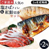 〈毎月定期便〉【ご家庭用訳あり】人気の塩さばフィレ&紅鮭切身セット計2kg 全3回