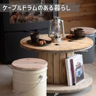 お家でキャンプ「ケーブルドラムのテーブル」Mサイズ（Φ70cm×高さ45cm）〈テーブル ドラム 木製 工芸品 日用品 アウトドア用品 屋外 屋内 キャスター付き キャンプ 用品〉 