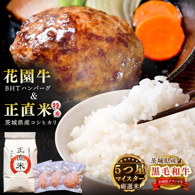 正直米とBHTハンバーグ【米 お米 こめ ハンバーグ 肉 お肉 贅沢 冷凍 茨城県 北茨城市】(BY003)