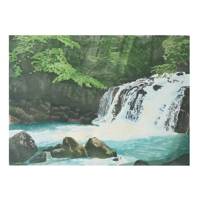版画「蓼科大滝」 ［201M07］ 版画 蓼科大滝 額装 絵画 木版画家 陶山 俊一 小牧市在住 長野県 茅野市蓼科 日本 自然 風景 木版画 アート作品 インテリア 壁掛け 美術品 工芸品 風景画 自然画 愛知県 小牧市 送料無料