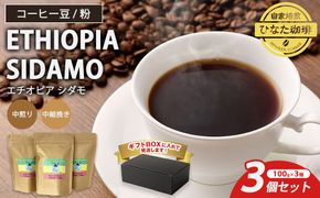コーヒー 豆 粉（エチオピア シダモ 中煎り 中細挽き）100g × 3個セット | ミディアムロースト ギフトBOX付き コーヒー 珈琲 自家焙煎 ひなた珈琲 幸田町 送料無料