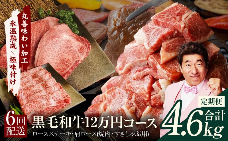 mrzZ004 黒毛和牛 定期便 全6回 (ステーキ/焼肉/すき焼き・しゃぶしゃぶ) 12万円コース 丸善味わい加工[毎月配送コース]