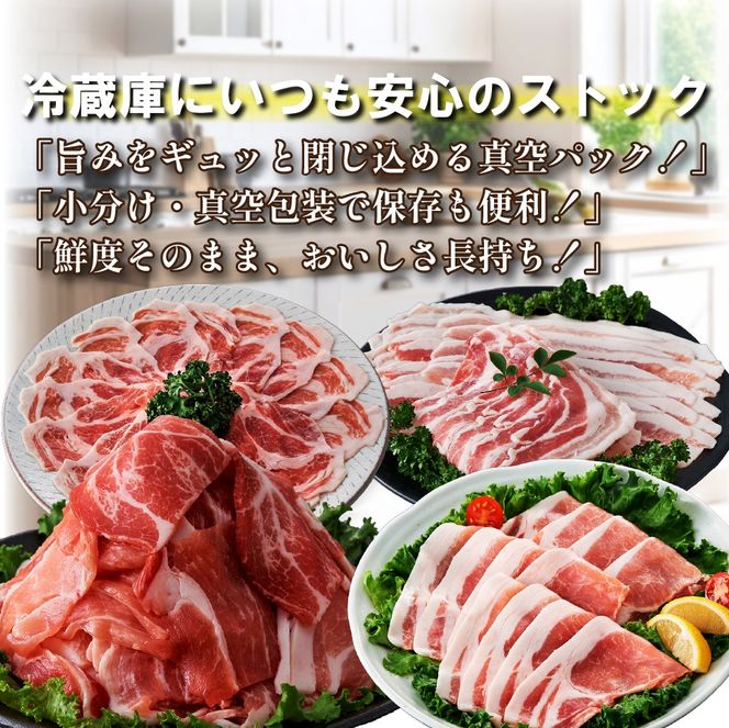 【定期便全3回】主婦の味方定期便(豚バラスライス 豚ロースとんかつ 豚モモウデ切り落とし ロースしゃぶしゃぶ 国産 九州産)