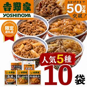 【ふるプレ限定品】 吉野家 人気5種 10袋 セット 詰め合わせ 冷凍 牛丼 レトルト 丼の具 レトルト食品 非常食 防災食 新潟 十日町市
