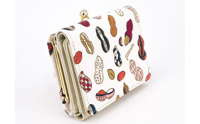 【文庫屋大関】三つ折りミニ財布　ピーナッツ【皮革工芸品】 ファッション 小物 民芸品 お札 カード 小銭 手のひらサイズ コンパクト 大人かわいい 牛革 手作り 国産 