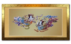 額装用 日本刺繍 「飛天」台生地「金」×額装「ゴールド」 刺繍 伝統工芸 愛西市 / 百武打敷店[AEBR002]