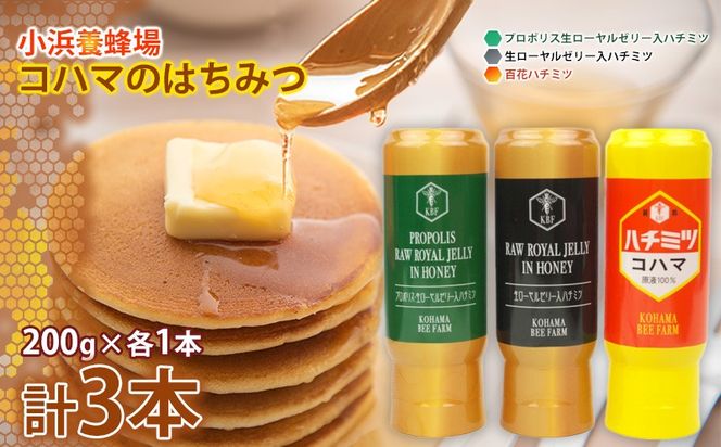 コハマのハチミツ 200g 3本セット 国産 はちみつ ハチミツ 蜂蜜 hatimitu ハニー HONEY 蜜 百花 プロポリス 生ローヤルゼリー 詰め合わせ 食べ比べ 小分け お試し グルメ ギフト セット 内祝い 沖縄