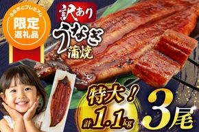 【ふるプレ限定品】 うなぎ 訳あり 蒲焼 特大 肉厚 3尾 約 1.1kg 小分け タレ 山椒付き [大黒物産 福岡県 宇美町 um40bak830001-FP] 不揃い 規格外 家庭用 鰻 ウナギ unagi うなぎ蒲焼 鰻蒲焼き 蒲焼き かば焼き 真空パック 個包装 冷凍 1キロ 1k 1万円以下 10000円の品 10000 10000円