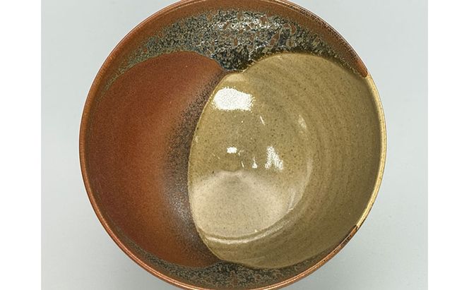 虫明焼 柿灰釉掛分茶碗(黒井博史 作) 工芸品 食器 茶碗 お茶碗