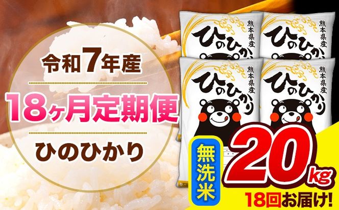 令和7年産 ひのひかり 【18ヶ月定期便】 無洗米 20kg (5kg×4袋) 計18回お届け 《お申込み翌月から出荷》 熊本県産 精米 ひの 米 こめ お米 熊本県 長洲町---hn7tei_700200_20kg_mo18_ng_m---