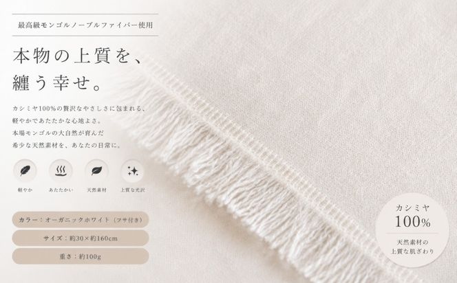 G3317 『Noble Fibre』100％カシミヤ・マフラー オーガニックホワイト（シンプル）【高級 カシミア おしゃれ ファッション 防寒 かしみあ】