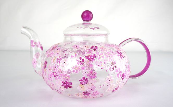 【絵付け手描き】ランプティーポット (1個) 、カップ＆ソーサー (1客) 2点セット 「小桜」 筒井啓子作 | ティーセット 耐熱ガラス 硝子 食器 おしゃれ 一点もの