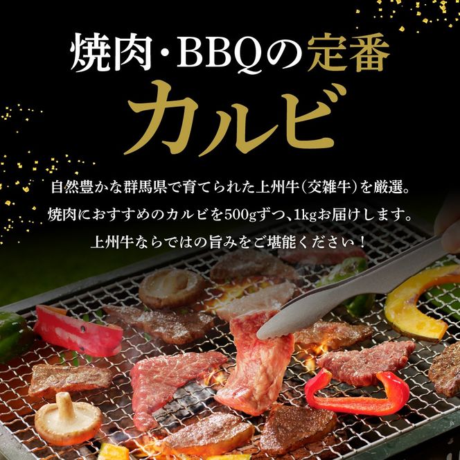 牛肉 カルビ 【上州牛】 1.0kg（500g×2パック）   群馬県 千代田町 国産 牛肉 ブランド牛 精肉 肉 お肉 焼肉 バーベキュー BBQ キャンプ アウトドア 食品 冷凍便 グルメ お取り寄せ グルメ 送料無料