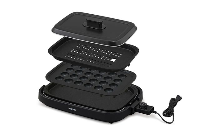 家電 キッチン家電 ホットプレート ホットプレート 大型 3枚 プレート ブラック アイリスオーヤマ