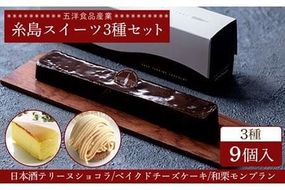 テリーヌショコラ / 和栗モンブラン / ベイクドチーズ ケーキ 3種9個 冷凍 糸島市 / 五洋食品産業 [AQD027] お祝い バースデー クリスマス 誕生日ケーキ 冷凍ケーキ 詰め合わせ