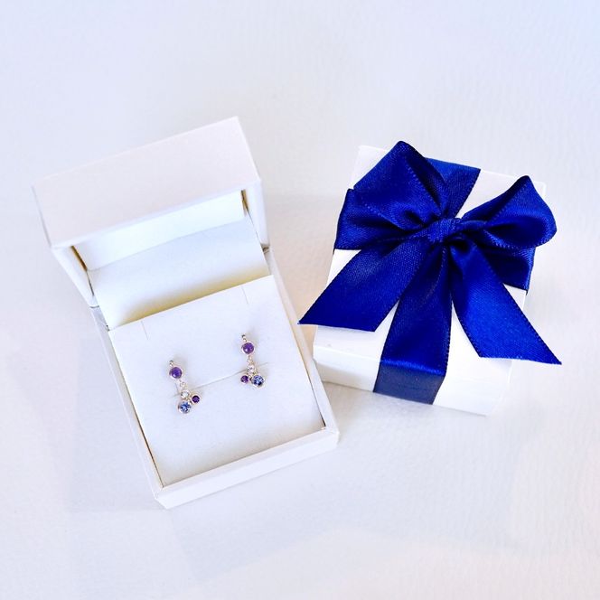 K10YG(10金) イエローゴールド パープル系天然石 マルチカラー ピアス 揺れる 保証書付 2125 242-052-c