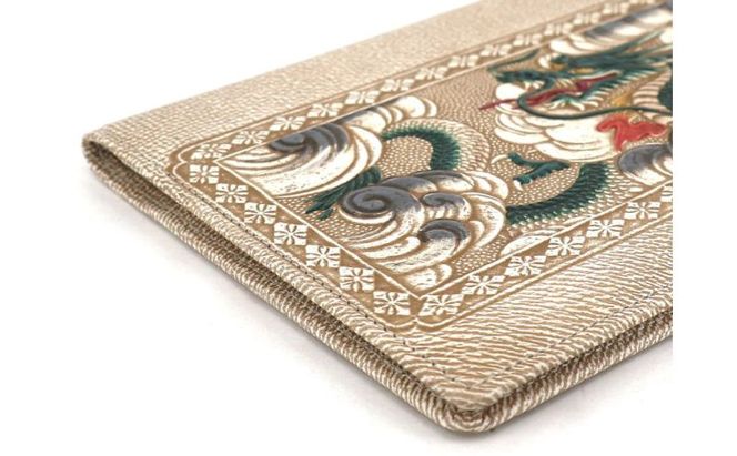 【文庫屋大関】パーソナルホルダー　龍＜緑＞【皮革工芸品】 雑貨 日用品 ブックカバー パスポートケース 貴重品入れ マルチケース シンプル 和風 革小物 