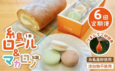 【全6回定期便】【 つまんでご 卵 】糸島 ロールケーキ & マカロン 5個 詰め合わせ セット糸島市 / 緑の農園卵 たまご 菓子 焼き菓子 ケーキ [AGA025]