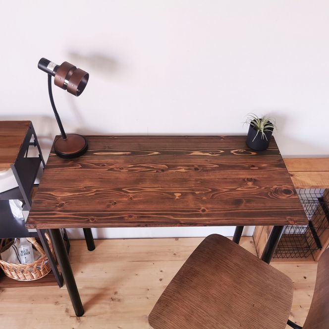 無垢材 デスク 約W90cm×D45cm ダークブラウン [新星金属製作所 大阪府