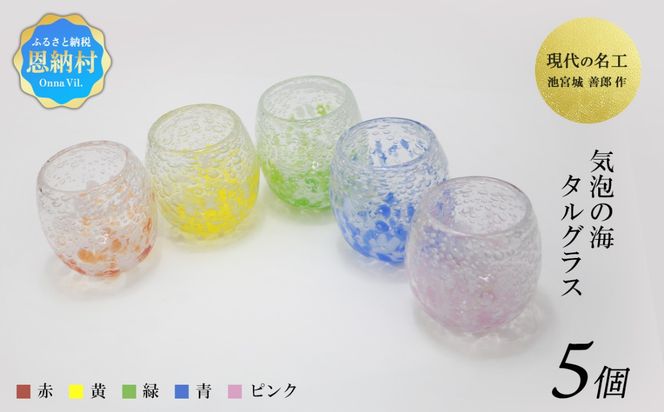 現代の名工「池宮城 善郎」作　気泡の海タルグラス5個セット