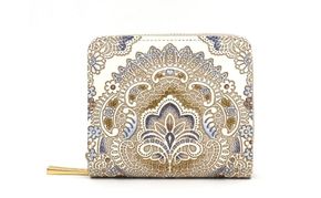 【文庫屋大関】二つ折りファスナーミニ財布 アンティークレース＜ビオラ＞【皮革工芸品】財布 二つ折り 小物 お札 カード 小銭 コンパクト 牛革 手作り 日本製 墨田区 東京都