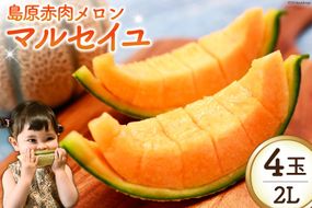 BI114 【令和8年度出荷分】 島原赤肉メロン「マルセイユ」（2L×4玉） [ メロン めろん マルセイユ 赤肉 フルーツ 果物 小原商店 長崎県 島原市 ]