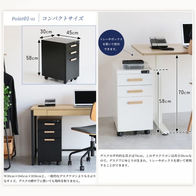 デスクワゴン 鍵付き キャスター付き 3段 完成品 Desk Wagon ブラック スチール オールロック ブラック オフィス オフィスワゴン 収納 キャビネット 引き出し デスク下 机下 サイドデスク 市場家具 いちば イチバ ICHIBA koti