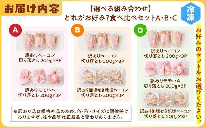 ＜選べる＞どれがお好み？食べ比べセット（訳あり切り落としベーコン・訳あり無塩せき乾塩ベーコン切落とし・訳ありモモハム切落とし）K161-026_SKU