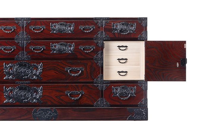 仙台箪笥 五尺横長箪笥75 朱色漆塗り KEB-12 （お申込書返送後3ヶ月～8ヶ月以内でお届け） 欅産業 たんす 家具 収納 インテリア|06_kyk-060201