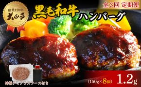 【全3回定期便】ハンバーグ 国産 和牛 1.2kg 150g × 8個入り 創業120年 大正亭 自家製 デミグラスソース 家庭用 レシピ付き 小分け 冷凍 人気 おすすめ 静岡県 藤枝市