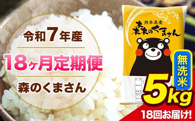 【18ヶ月定期便】令和7年産 森のくまさん 無洗米 5kg 5kg×1袋 計18回お届け 《お申込み翌月から出荷》 お米 こめ 熊本県産 ご飯 備蓄---mk7tei_176400_5kg_mo18_ng_m---