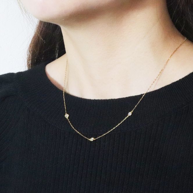 K10　0.30ct　ダイヤモンドステーションネックレス　BQ-198