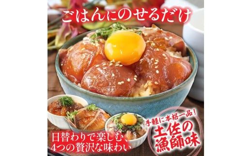 【CF-R7hbk】漬け丼セット4種 80g×各2P 3回定期便 海鮮丼 海鮮丼セット 真鯛 ブリ カンパチ マグロ 海鮮 漬け お茶漬け 鯛 ぶり 鰤 勘八 かんぱち まぐろ 小分け パック ご飯 晩御飯 惣菜 刺身 冷凍 配送