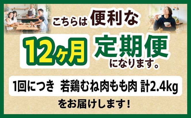 宮崎県産 若鶏切身 むね肉&もも肉 2.4kg（各300g×4袋）【12か月定期便】