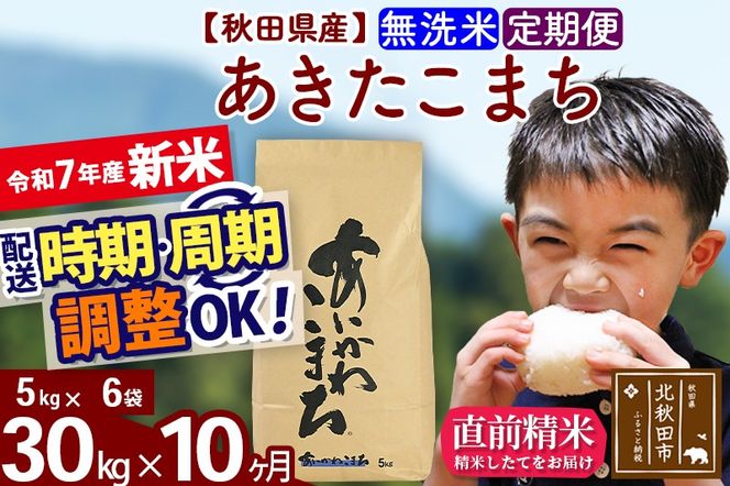 ※令和7年産 新米※《定期便10ヶ月》秋田県産 あきたこまち 30kg【無洗米】(5kg小分け袋) 2025年産 お届け時期選べる お届け周期調整可能 隔月に調整OK お米 藤岡農産|foap-31010
